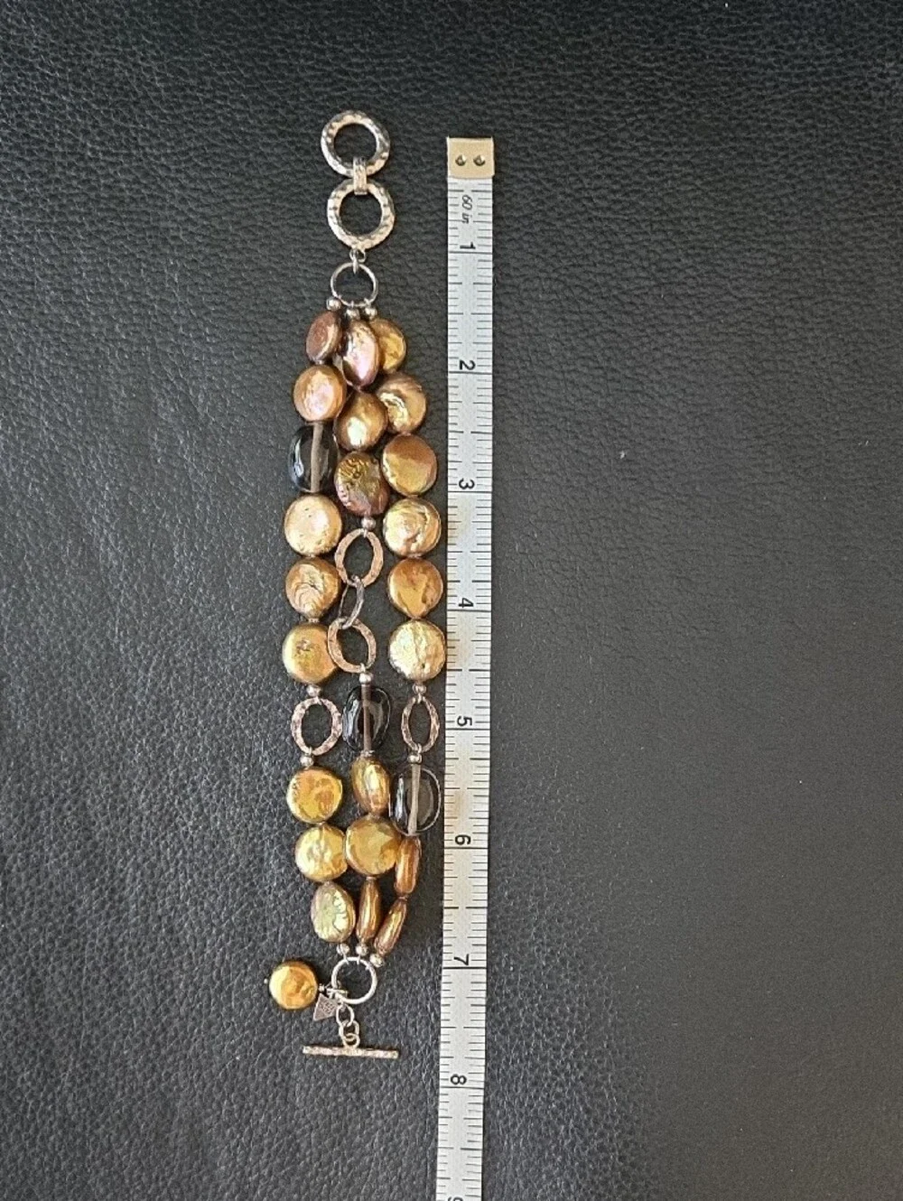 Silpada Iridescent Brown and Gold Multi-Strand Coin Pearl Bracelet